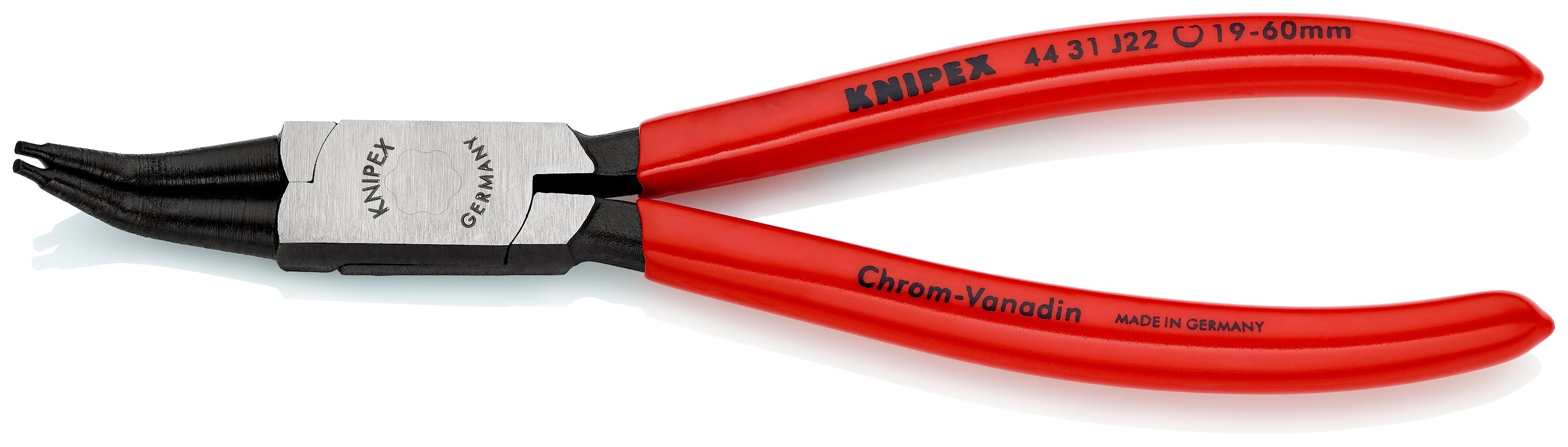 KNIPEX 44 31 J42 Pinza para anillos de retención interiores en taladros en ángulo de 45ø recubierto de plástico acabado pavonado 310 mm