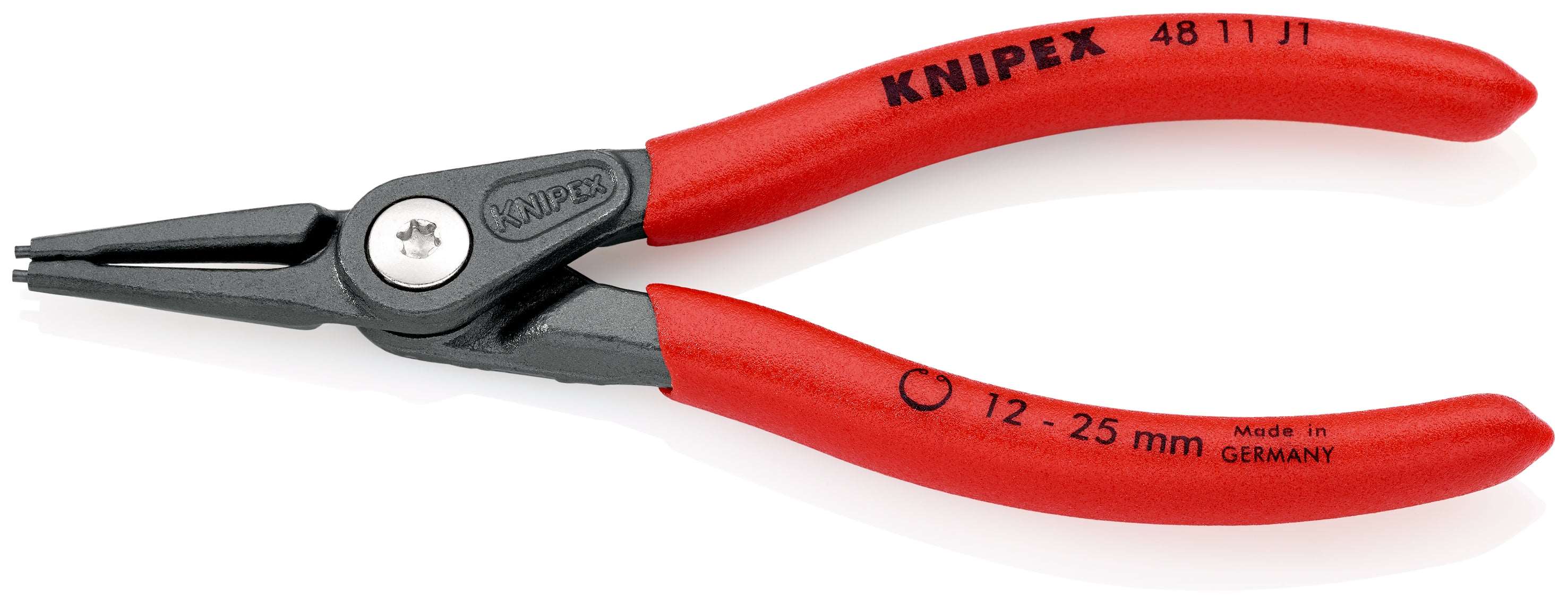 KNIPEX 48 11 J1 SB Pinza de precisión para anillos de retención Para anillos de retención interiores en taladros recubiertos de plástico antideslizante acabado pavonado 140 mm